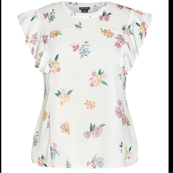 City Chic Tops - City Chic Top Bella Ivory Sunny Petite Blouse with Flowy Arms Plus Size Small